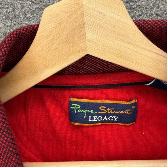 Payne Stewart Polo Shirt Men L Large Red Plaid Button Up Collared Long Sleeve - Picture 3 of 7
